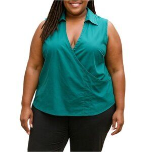 Worthington Woman  2X Blouse Stretch Sleeveless Collared Wrap Style Side Zipper